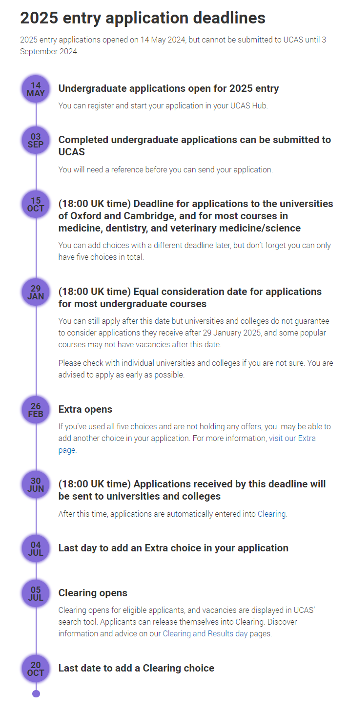 UCAS2025年本科申请时间表已公布